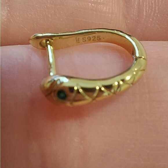 925 Sterling Silver Snake Huggie Earrings - Picture 5 of 7